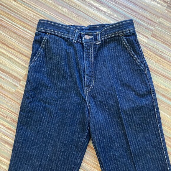 Santana Pinstripe Denim Trouser Jeans Vintage Made in Canada Single Back Pocket - Picture 2 of 7
